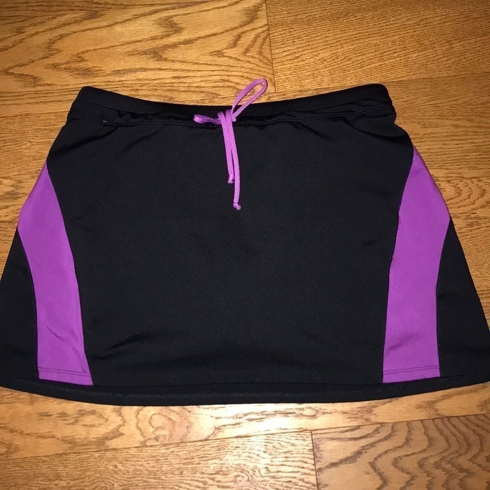 Athleta Women's Black Purple Colorblock Drawstring Mini A-Line Skort Size Small